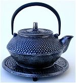Cast Iron Silver Colored Teapot with Trivet